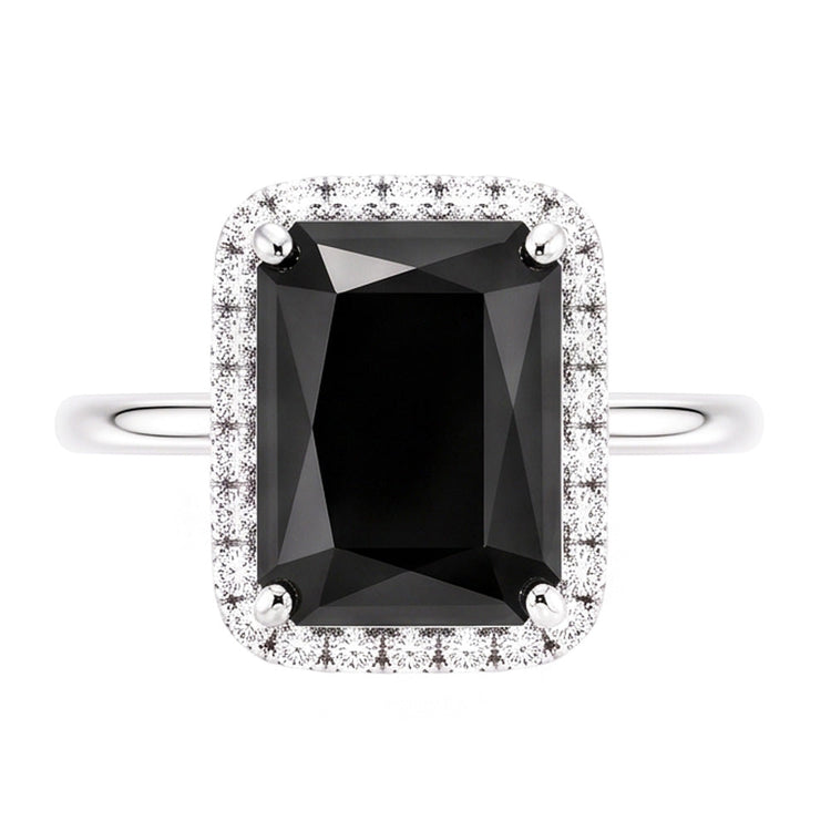 Bijoux en diamant noir - Bague Halo taille radiant véritable 3,5 carats en Or Blanc 14 carats