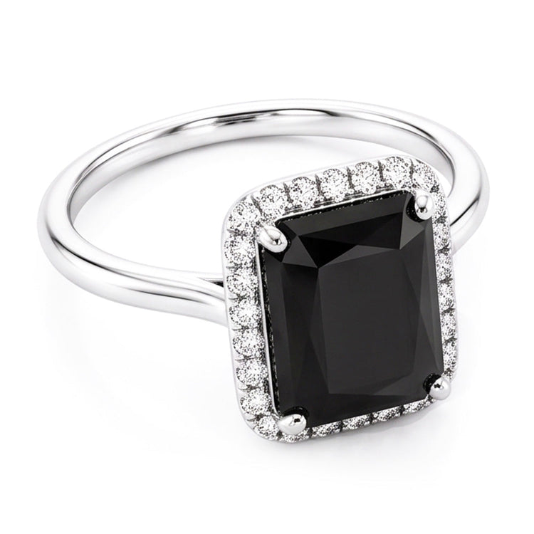 Bijoux en diamant noir - Bague Halo taille radiant véritable 3,5 carats en Or Blanc 14 carats