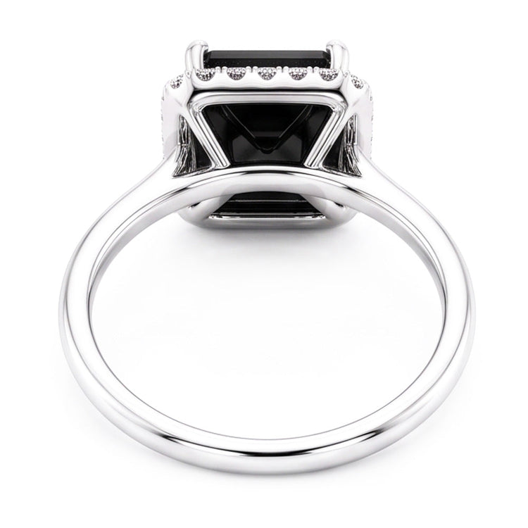 Bijoux en diamant noir - Bague Halo taille radiant véritable 3,5 carats en Or Blanc 14 carats
