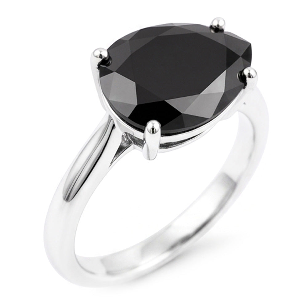 Bague solitaire taille poire en diamant noir véritable 5 carats avec anneau fil de couteau en Or Blanc 14 carats