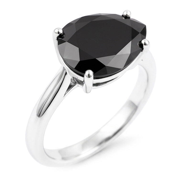 Bague solitaire taille poire en diamant noir véritable 5 carats avec anneau fil de couteau en Or Blanc 14 carats