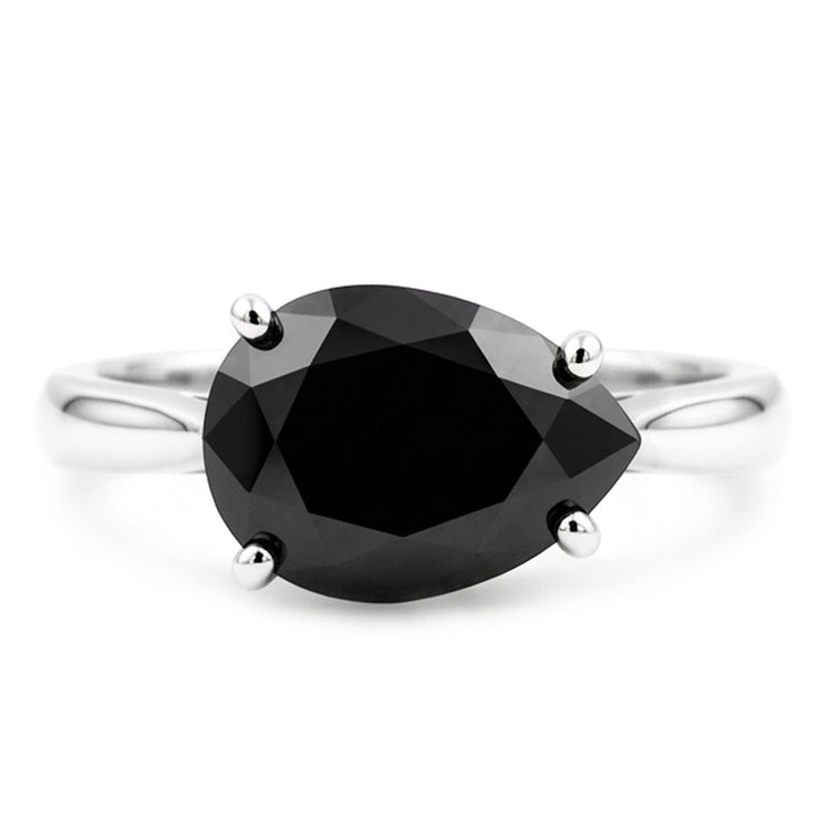 Bague solitaire taille poire en diamant noir véritable 5 carats avec anneau fil de couteau en Or Blanc 14 carats