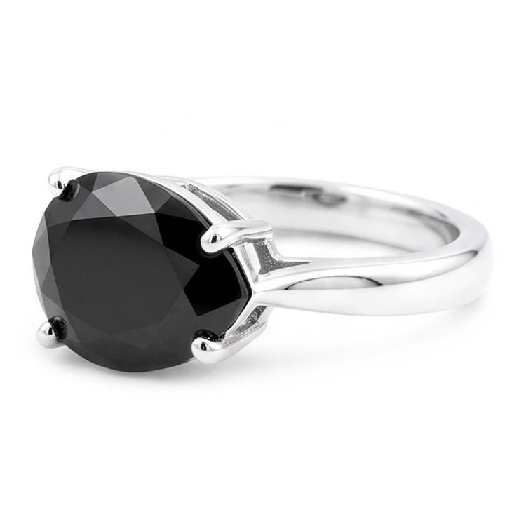 Bijoux en diamant noir - Bague solitaire poire fil couteau en diamant véritable 5 carats en Or Blanc 14 carats