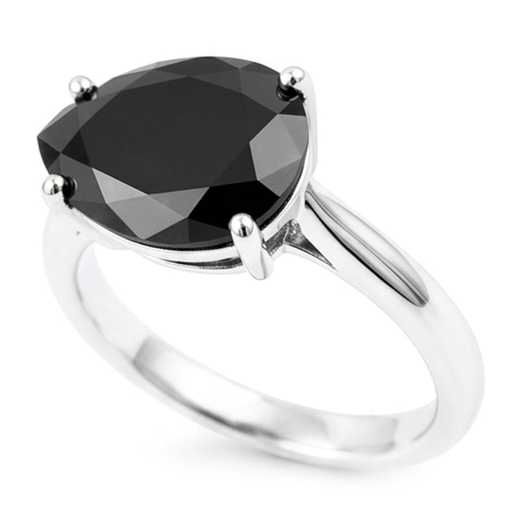 Bijoux en diamant noir - Bague solitaire poire fil couteau en diamant véritable 5 carats en Or Blanc 14 carats