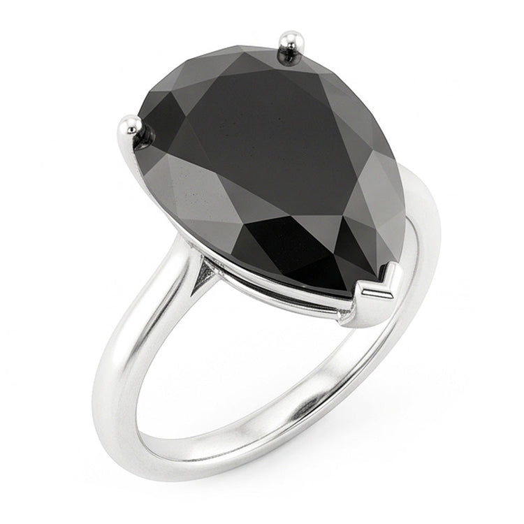 Bijoux en Diamant Noir - Bague Solitaire Poire Véritable 5 Carats en Or Blanc 14K