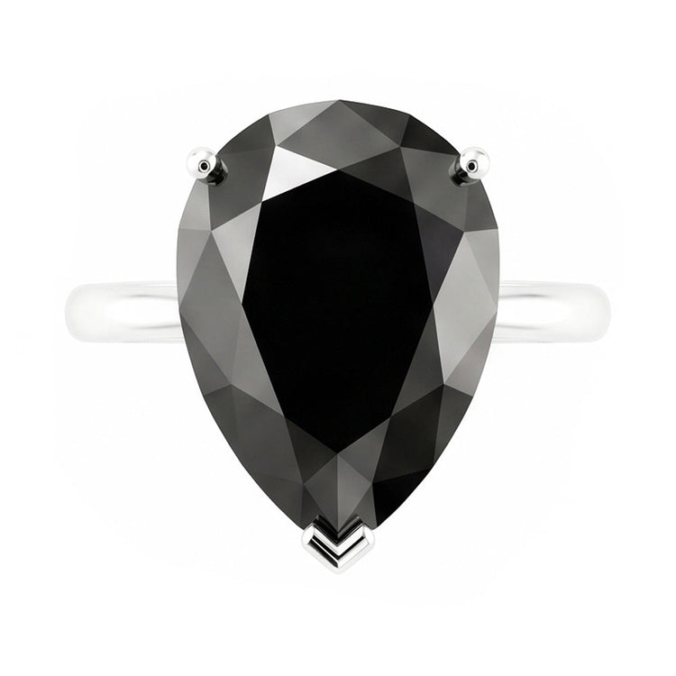 Bague solitaire en diamant noir véritable taille poire 5 carats en or blanc 14 carats