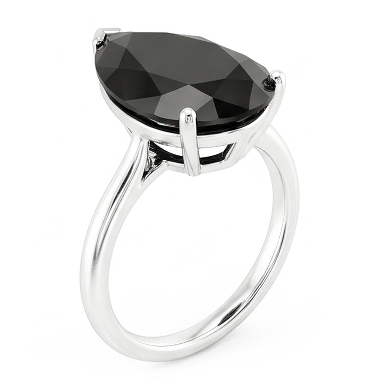 Bague solitaire en diamant noir véritable taille poire 5 carats en or blanc 14 carats
