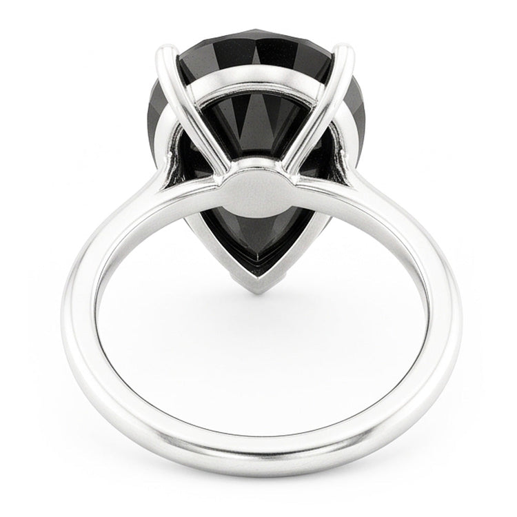 Bague solitaire en diamant noir véritable taille poire 5 carats en or blanc 14 carats