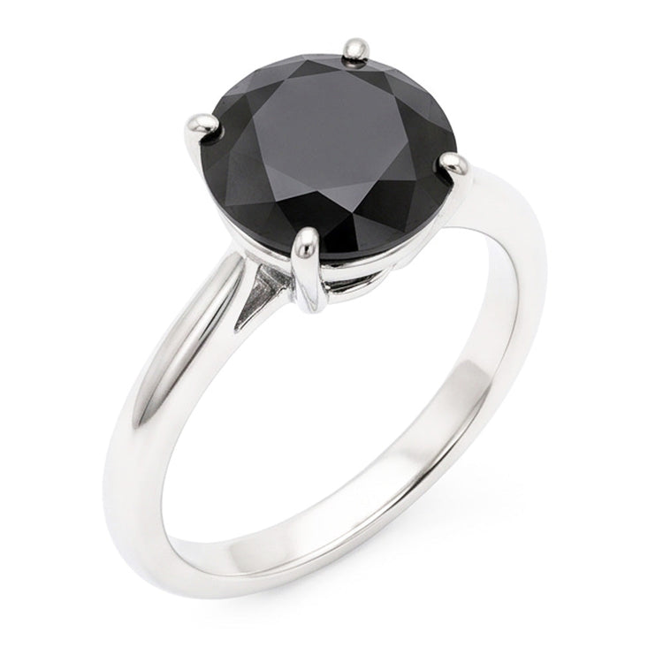 Bague Solitaire Épurée en Diamant Noir Véritable Rond de 5 Carats en Or Blanc 14 carats