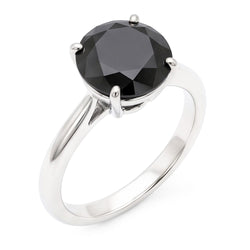 Bague Solitaire Ronde Simple en Diamant Noir Véritable 5 Carats en Or Blanc 14 Carats