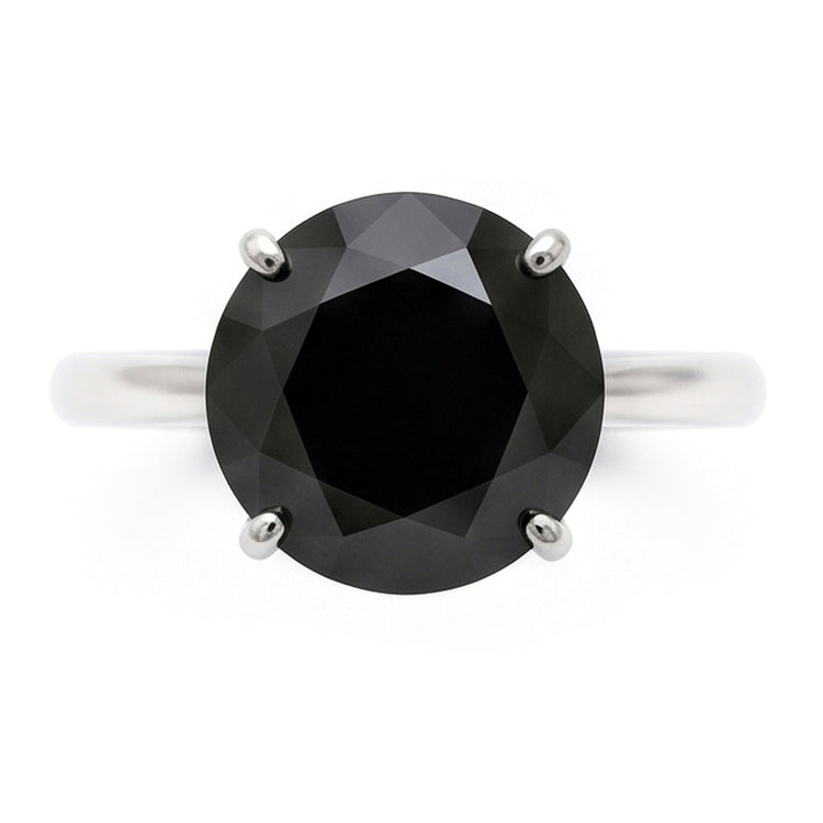 Bague Solitaire Ronde Simple en Diamant Noir Véritable 5 Carats en Or Blanc 14 Carats