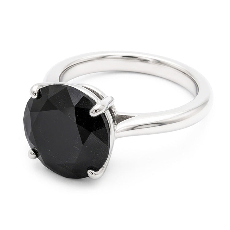 Bague Solitaire Épurée en Diamant Noir Véritable Rond de 5 Carats en Or Blanc 14 carats
