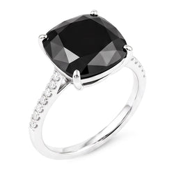 Bague Solitaire en Diamant Noir Véritable Taille Coussin 6 Carats en Or Blanc 14 Carats