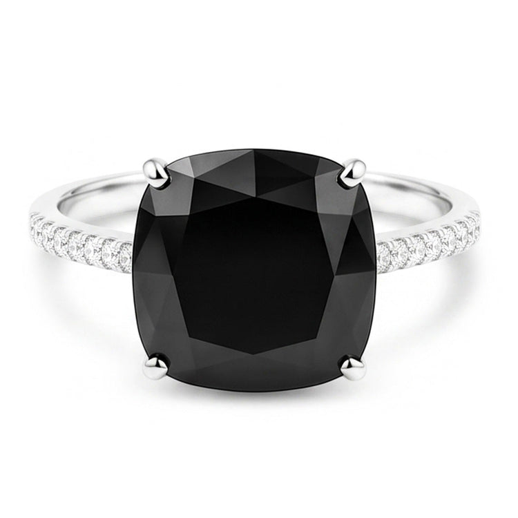 Bague Solitaire en Diamant Noir Véritable Taille Coussin 6 Carats en Or Blanc 14 Carats