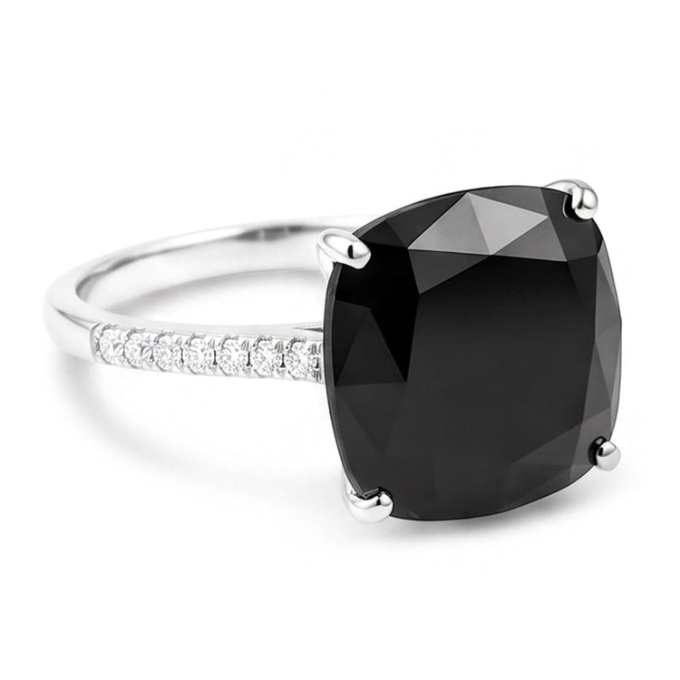 Bague Solitaire en Diamant Noir Véritable Taille Coussin 6 Carats en Or Blanc 14 Carats
