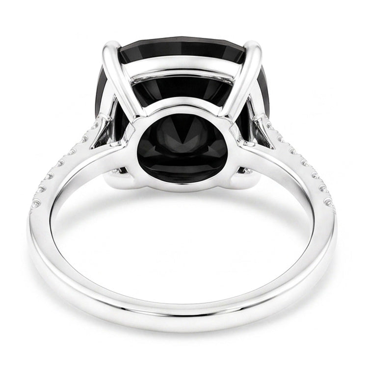 Bague Solitaire en Diamant Noir Véritable Taille Coussin 6 Carats en Or Blanc 14 Carats
