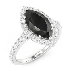 Bijoux en diamant noir - Bague Halo marquise véritable 6 carats en Or Blanc 14 carats