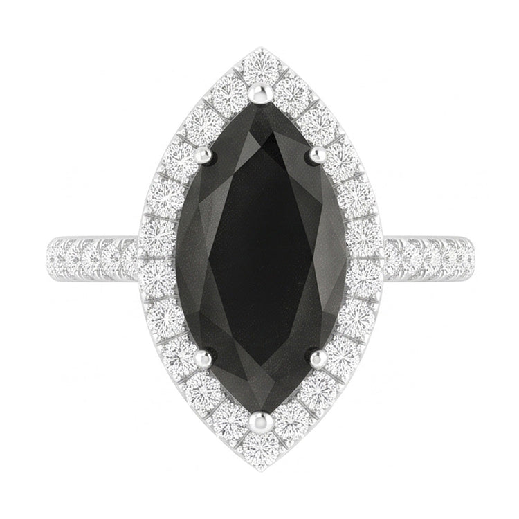 Bijoux en diamant noir - Bague Halo marquise véritable 6 carats en Or Blanc 14 carats
