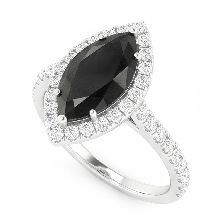 Bijoux en diamant noir - Bague Halo marquise véritable 6 carats en Or Blanc 14 carats