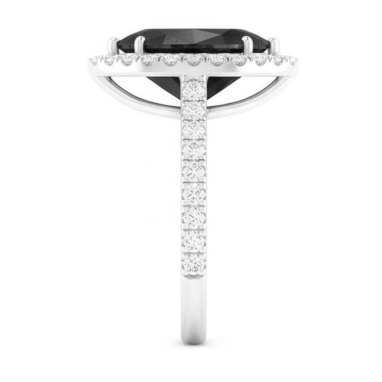 Bijoux en diamant noir - Bague Halo marquise véritable 6 carats en Or Blanc 14 carats