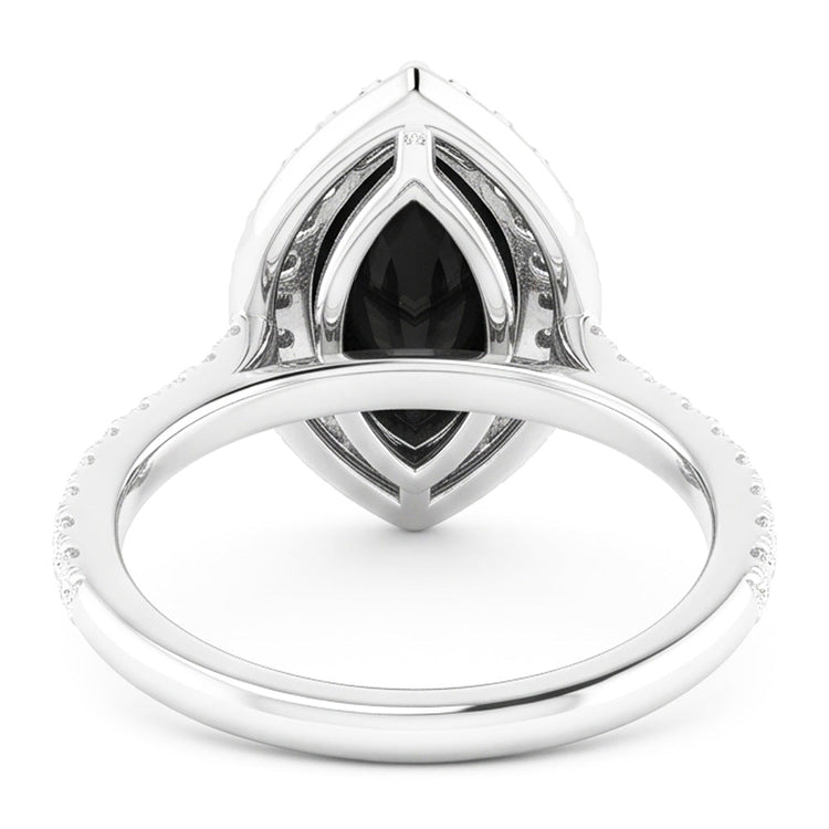 Bijoux en diamant noir - Bague Halo marquise véritable 6 carats en Or Blanc 14 carats