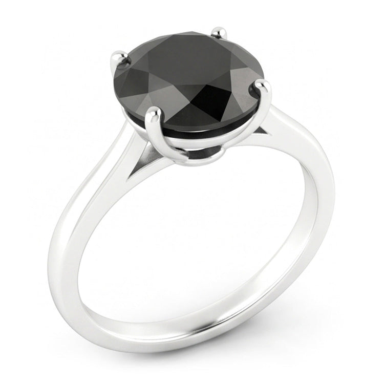 Bague de mariage solitaire cathédrale diamant noir véritable rond 3,5 carats en Or Blanc 14 carats