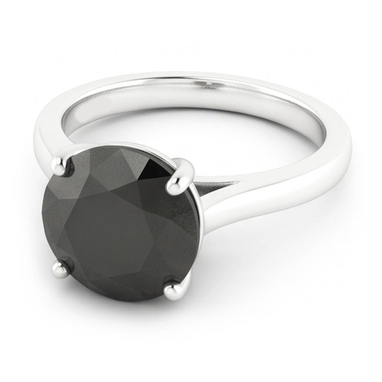 Bague de mariage solitaire cathédrale en diamant noir véritable rond de 3,5 carats en Or Blanc 14 carats