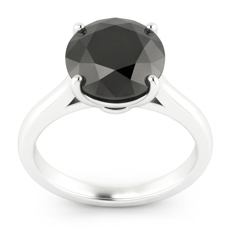 Bague de mariage solitaire cathédrale en diamant noir véritable rond de 3,5 carats en Or Blanc 14 carats
