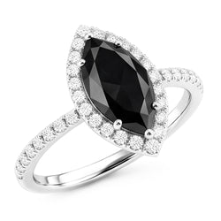 Bague de mariage en Or Blanc 14 carats avec diamant noir véritable de 4 carats et Halo marquise