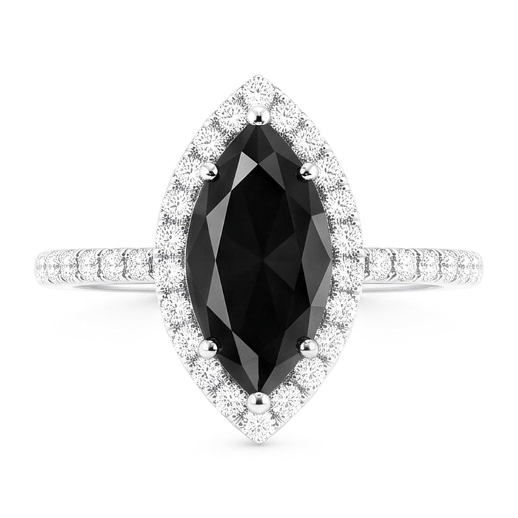 Bague de mariage en Or Blanc 14 carats avec diamant noir véritable de 4 carats et Halo marquise