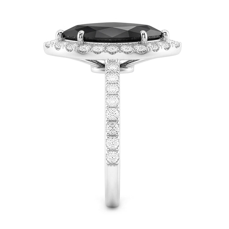 Bague de mariage en Or Blanc 14 carats avec diamant noir véritable de 4 carats et Halo marquise