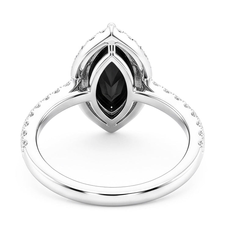 Bague de mariage en Or Blanc 14 carats avec diamant noir véritable de 4 carats et Halo marquise