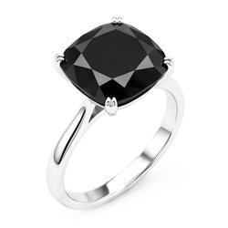 Bague de mariage solitaire cathédrale en Or Blanc 14 carats avec diamant noir véritable taille coussin de 5 carats