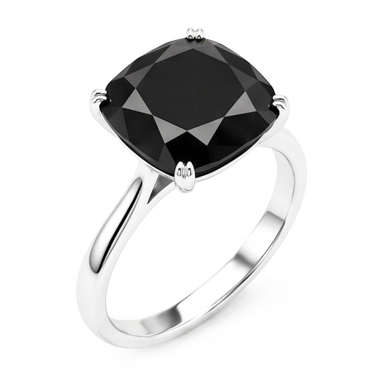 Bague de mariage solitaire cathédrale en Or Blanc 14 carats avec diamant noir véritable taille coussin de 5 carats