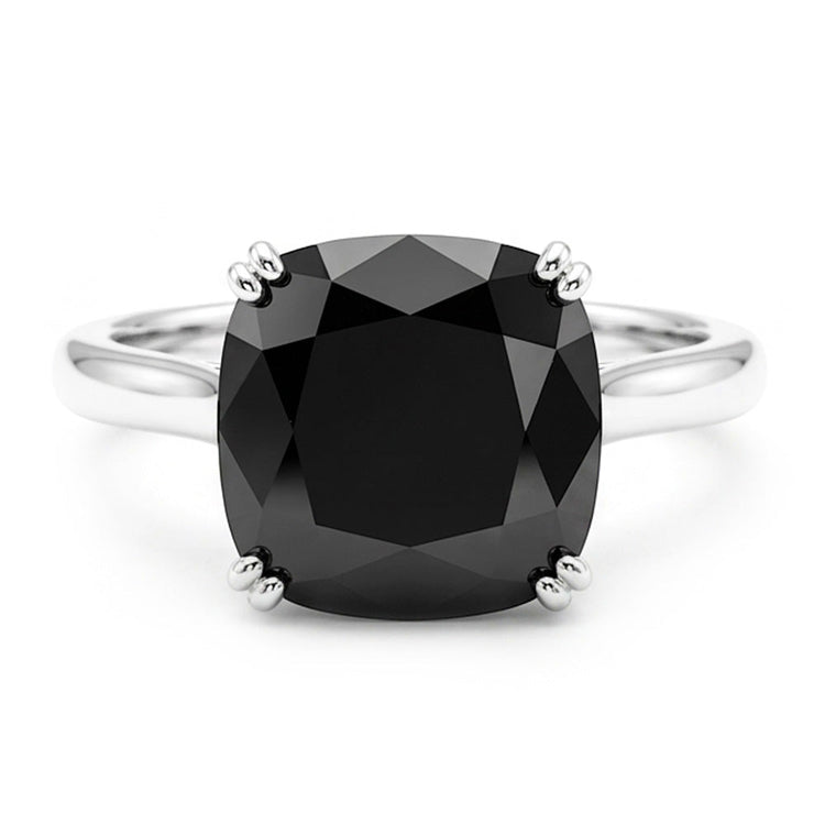 Bague de mariage solitaire cathédrale en Or Blanc 14 carats avec diamant noir véritable taille coussin de 5 carats