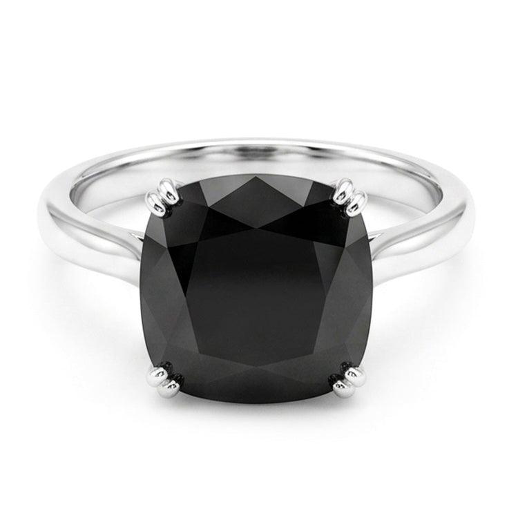 Bague de mariage solitaire cathédrale en Or Blanc 14 carats avec diamant noir véritable taille coussin de 5 carats