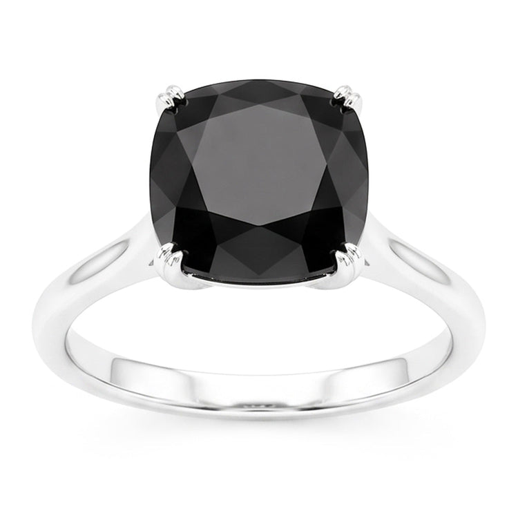Bague de mariage solitaire cathédrale en Or Blanc 14 carats avec diamant noir véritable taille coussin de 5 carats