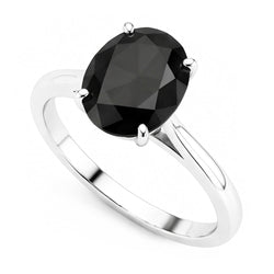 Bague de mariage solitaire ovale en diamant noir véritable 5 carats, anneau fil couteau, Or Blanc 14 carats