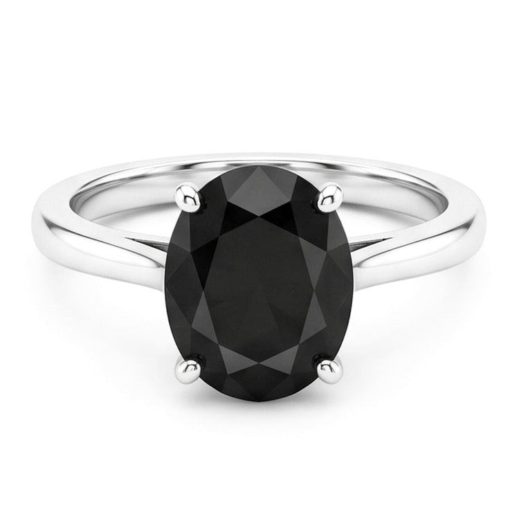 Bague de mariage solitaire ovale en diamant noir véritable 5 carats, anneau biseauté en Or Blanc 14 carats
