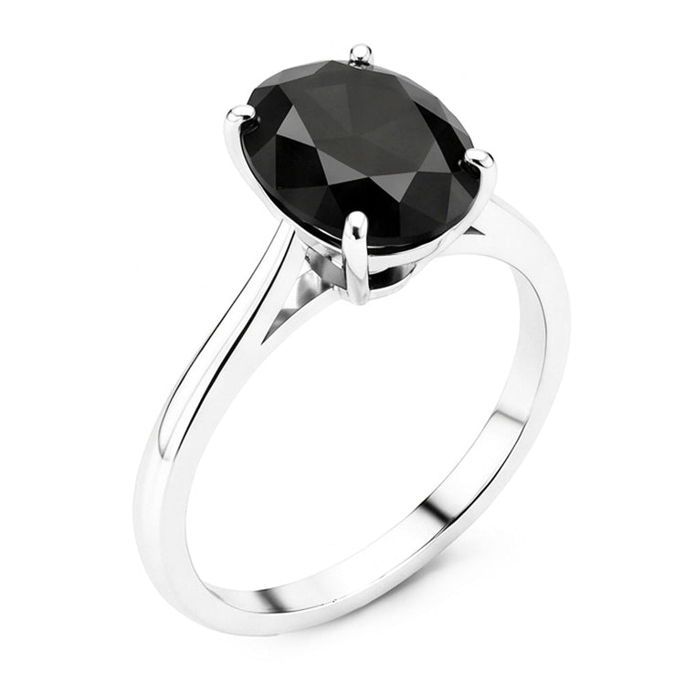 Bague de mariage solitaire ovale en diamant noir véritable 5 carats, anneau biseauté en Or Blanc 14 carats