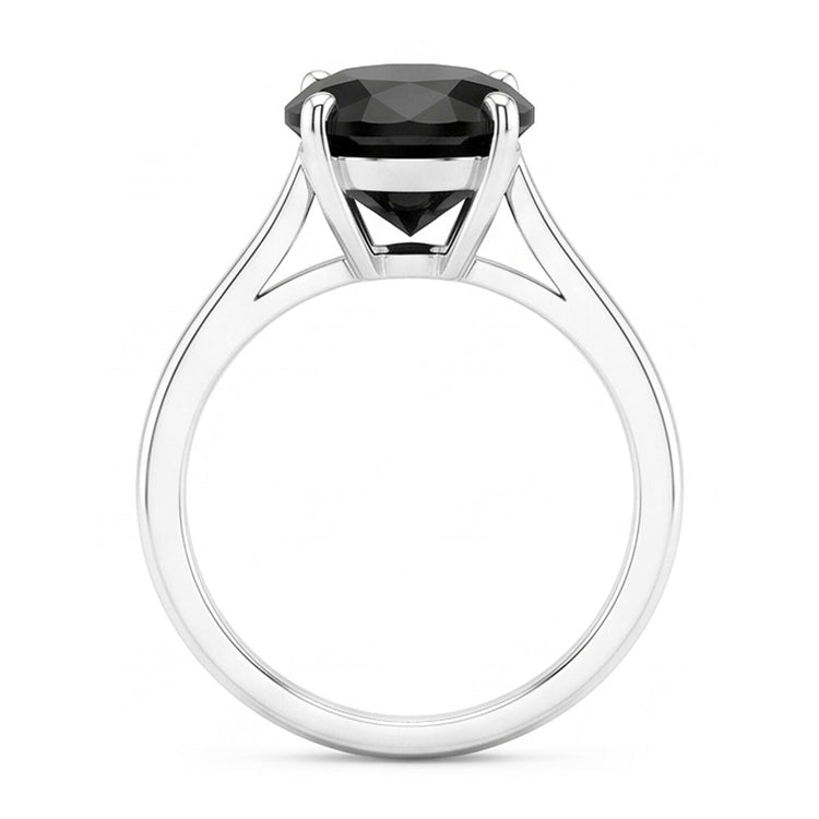 Bague de mariage solitaire ovale en diamant noir véritable 5 carats, anneau fil couteau, Or Blanc 14 carats