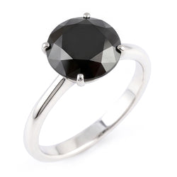 Bague de mariage solitaire en diamant noir véritable rond 5 carats en Or Blanc 14 carats