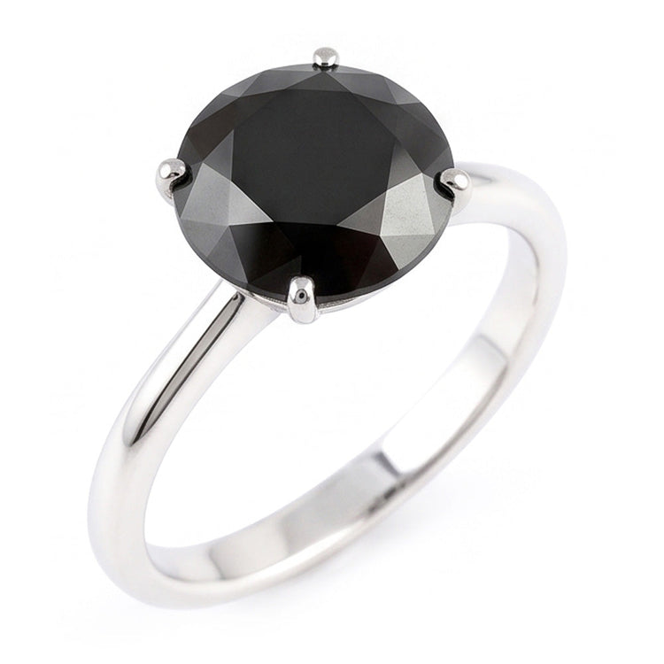 Bague de mariage solitaire en diamant noir véritable rond 5 carats en Or Blanc 14 carats