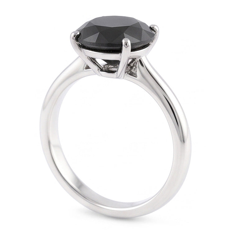 Bague de mariage solitaire rond en diamant noir véritable 5 carats en Or Blanc 14 carats