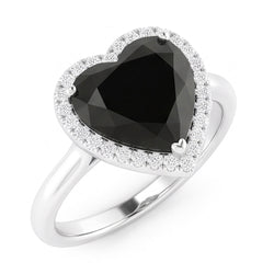 Alliance Diamant Noir Véritable 9 Carats Halo Cœur en Or Blanc 14 Carats