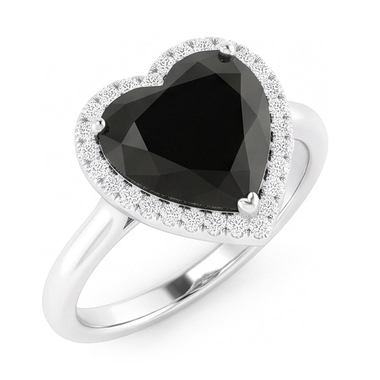Bague de mariage halo cœur en diamant noir véritable 9 carats en or blanc 14 carats