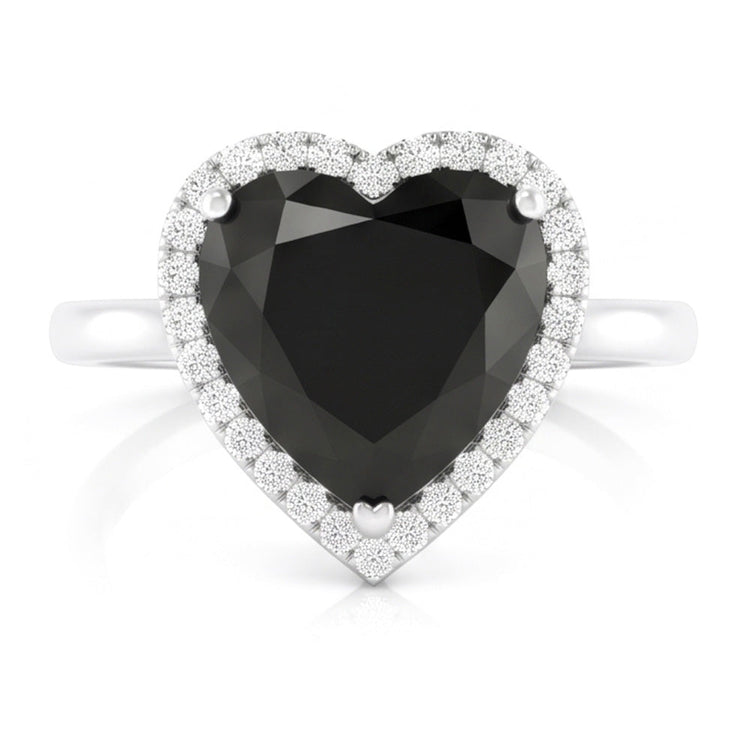 Alliance Diamant Noir Véritable 9 Carats Halo Cœur en Or Blanc 14 Carats
