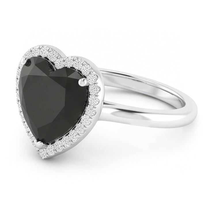 Alliance Diamant Noir Véritable 9 Carats Halo Cœur en Or Blanc 14 Carats