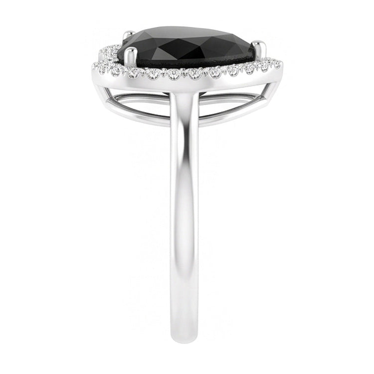 Bague de mariage halo cœur en diamant noir véritable 9 carats en or blanc 14 carats