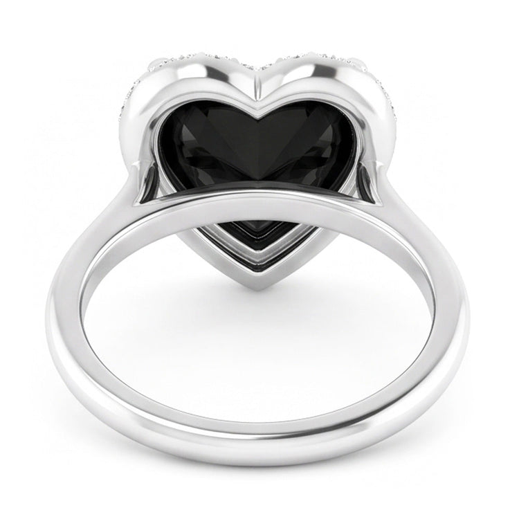 Bague de mariage halo cœur en diamant noir véritable 9 carats en or blanc 14 carats